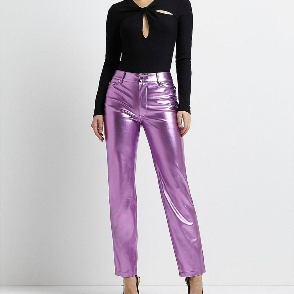 Metallic Pink Faux Leather Pants